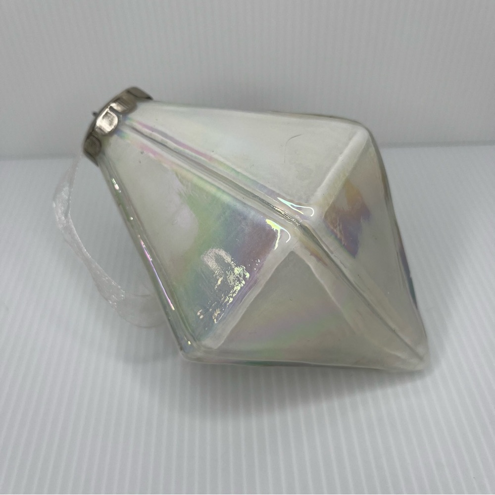 Glass White Diamond Christmas Tree Ornament Iridescent White Classic Holiday